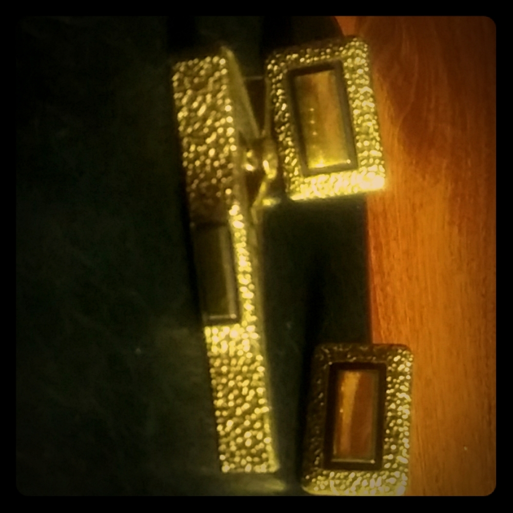 12k gf matching cuff links and matching tie clip